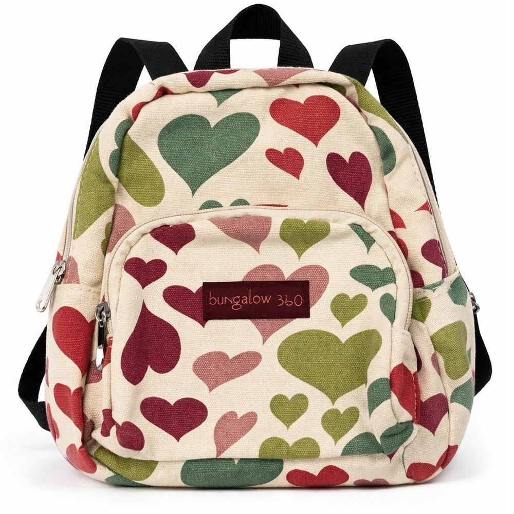 Bungalow 360 Mini Backpack Multi Color Heart Print Canvas Vegan